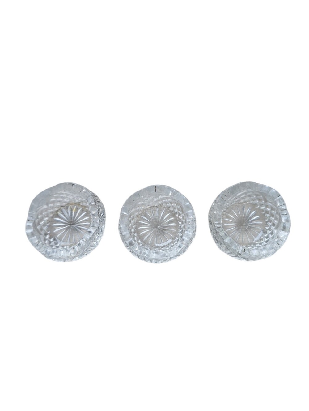 Vintage Cut Glass Open Salt Cellars Set of 3 Diamond Fan Salt Dips